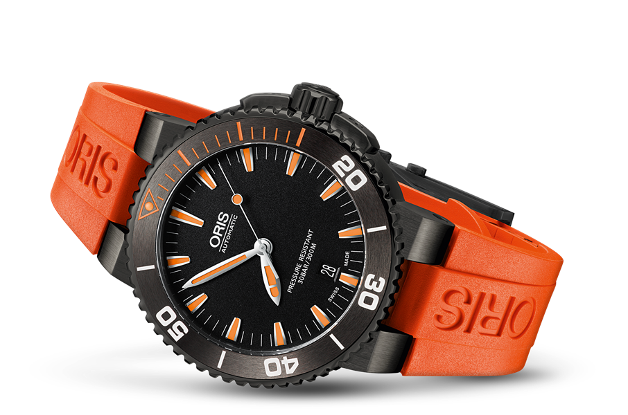 Oris aquis date black orange sale